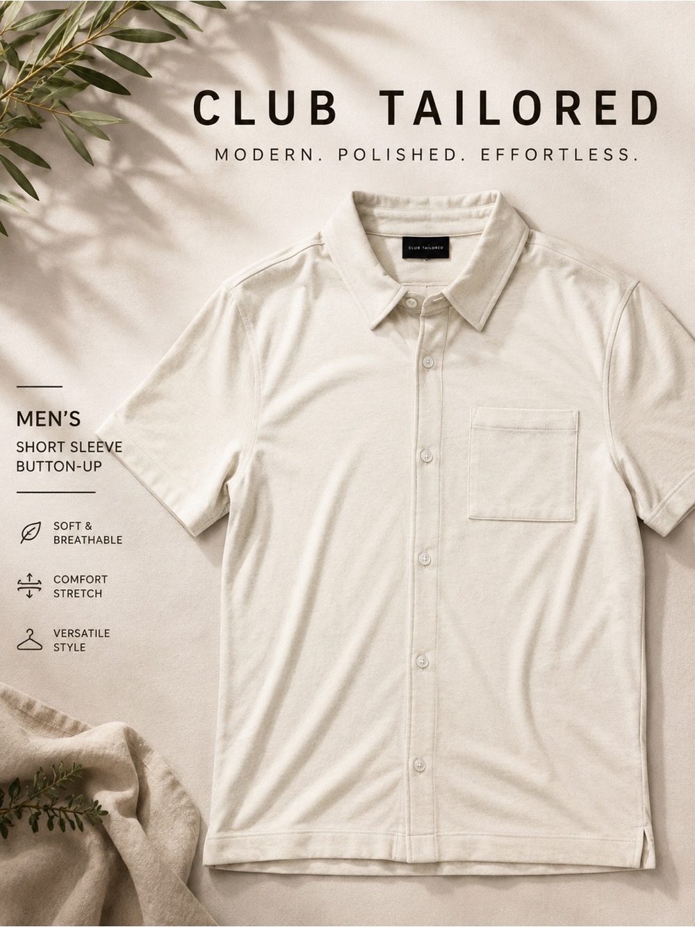 Elie Tahari Men’s Button Front Short Sleeve Shirt Cream NWT size small